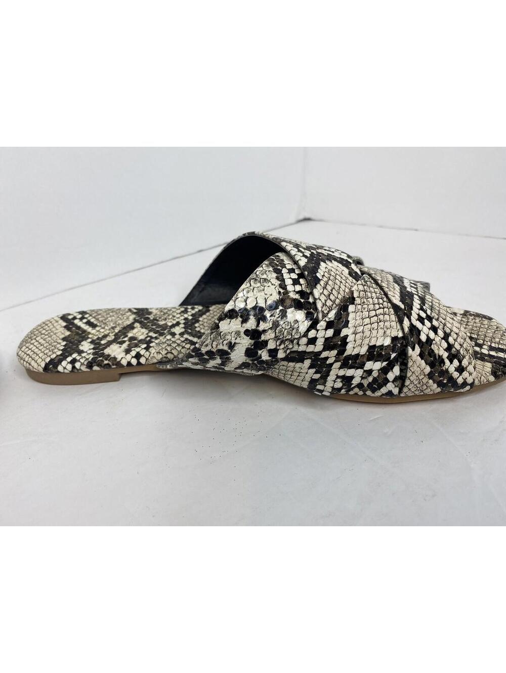 Qupid Black /brown /ivory Snake Print Faux Leather Slides Sandals, Size 7 - Picture 15 of 16